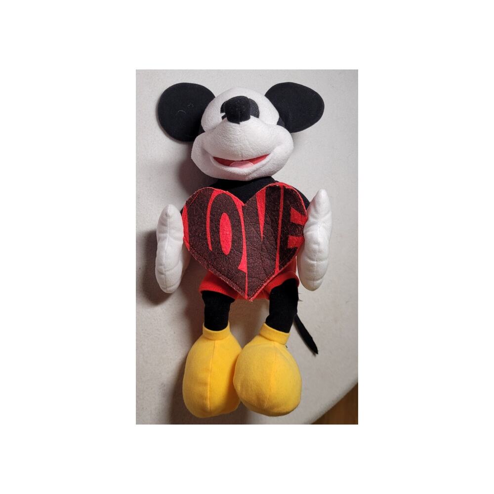 Vtg 16" Mickey Mouse Plush Doll Holding Red LOVE Heart Secret Gift Pocket Pouch